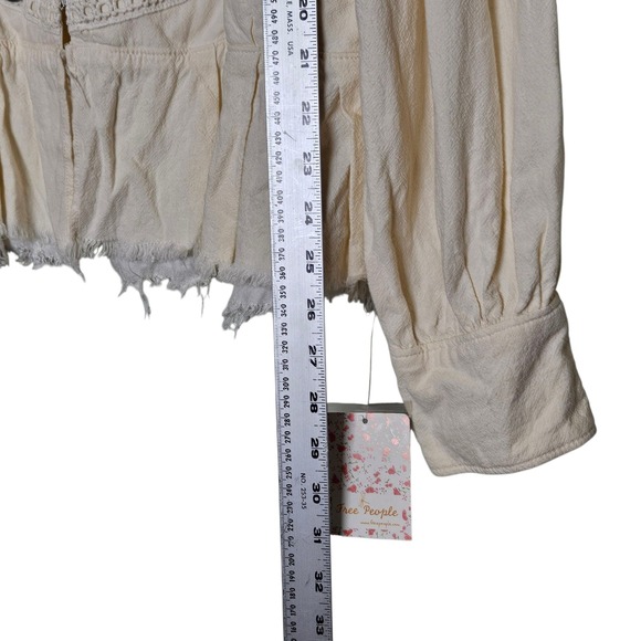 Free People NWT Military Jacket Button Up Crochet Trim White Size M Boho Chic - Picture 9 of 11